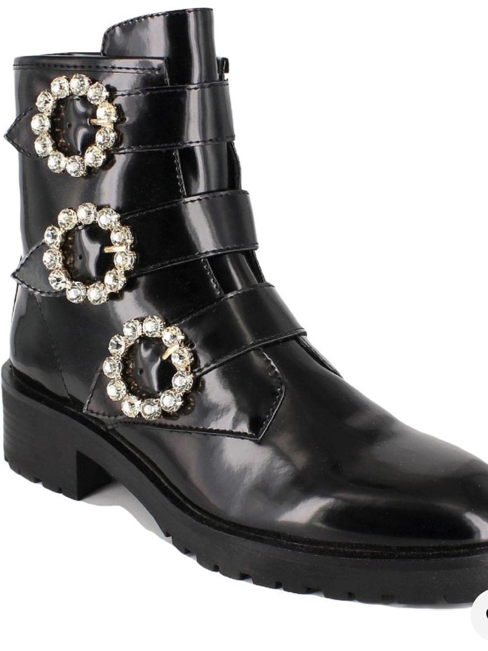 Nanette Lepore Iggy Black Patent Leather Buckle-Embellished Ankle Boots 7
